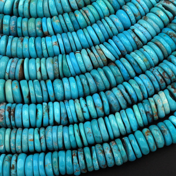 Genuine Natural Arizona Blue Turquoise Heishi Beads 8mm Rondelle 15.5" Strand