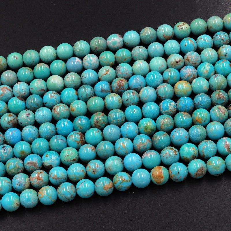 Real Genuine Natural Turquoise 6mm Round Beads Vibrant Blue Green Brown Turquoise Gemstone 15.5" Strand