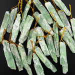 Side Drilled Raw Natural Green Kyanite Pendant Freeform Irregular Gemstone Spike Point Raw Rough Crystal Focal Bead