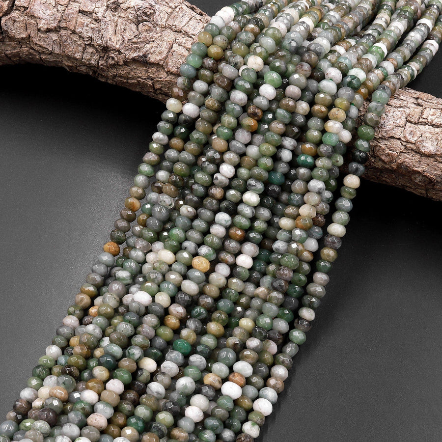Faceted African Green Jade 4mm 6mm Rondelle Beads Natural Green Jade Organic Earthy Green Gemstone 15.5" Strand