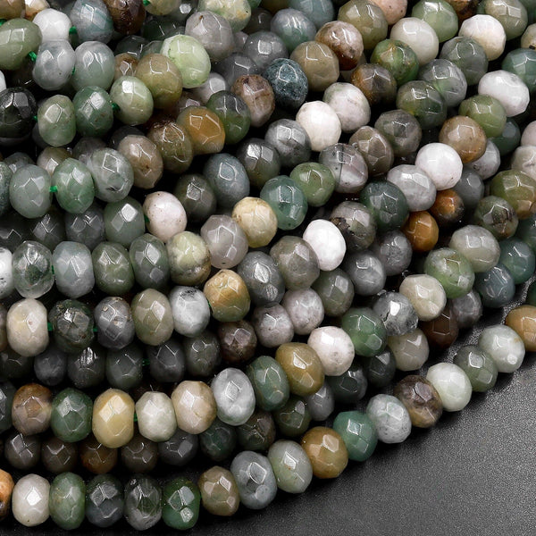 Faceted African Green Jade 4mm 6mm Rondelle Beads Natural Green Jade Organic Earthy Green Gemstone 15.5" Strand