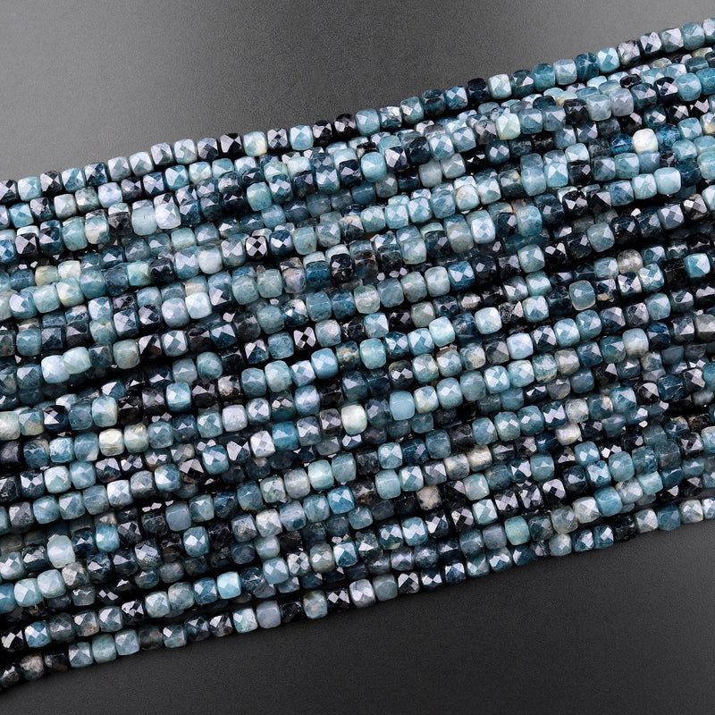 Natural Blue Paraiba Tourmaline Faceted 4mm Cube Square Dice Beads Gemstone 15.5" Strand