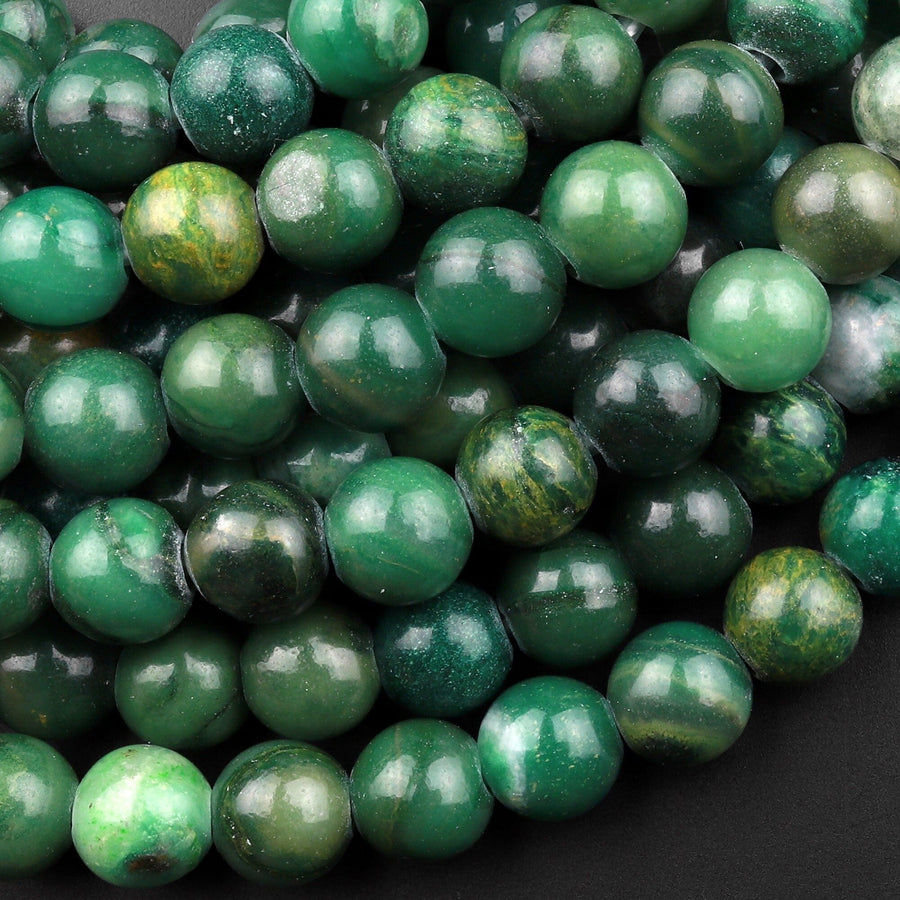 Large Hole Natural African Green Jade 8mm 10mm Round Beads 2.5mm Drill 8" Strand