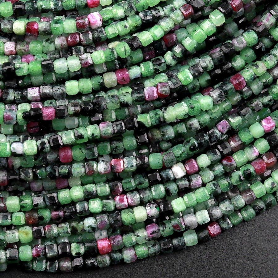 Natural Ruby Zoisite 2mm Faceted Cube Square Dice Beads 15.5" Strand