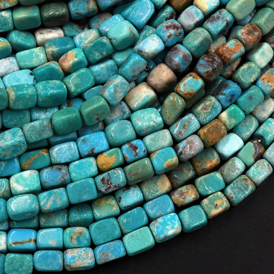 Natural Turquoise 4x6mm Rectangle Cube Beads Nuggets Highly Polished Genuine Real Stunning Blue Green Brown Gemstone 15.5" Strand