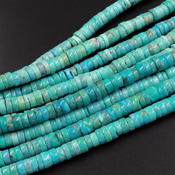 Genuine Real Natural Turquoise Heishi Beads 5mm Rondelle Bright Blue Green Gemstone 15.5" Strand