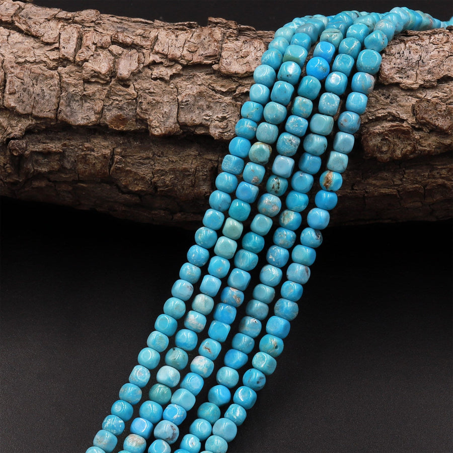 Natural Blue Turquoise Rounded Square Tube Beads 3mm 4mm Genuine Real Turquoise Gemstone 15.5" Strand