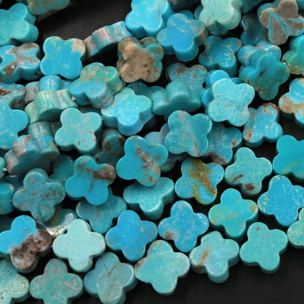 Hand Carved Real Genuine Natural Blue Turquoise 4 Leaf Clover 8mm Beads Choose from 5 pcs, 10 pcs