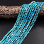 Genuine Real Natural Blue Turquoise 4mm Cube Square Beads 15.5" Strand