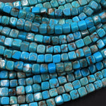 Genuine Real Natural Blue Turquoise 4mm Cube Square Beads 15.5" Strand