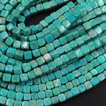 Genuine Real Natural Green Turquoise 4mm Cube Square Beads 15.5" Strand