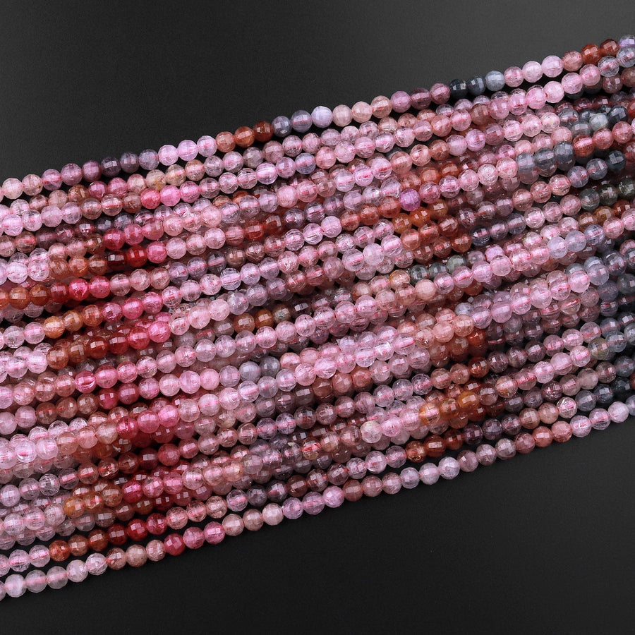 Real Genuine Natural Spinel Faceted Round Beads 3mm 4mm Multicolor Red Pink Gray Blue Purple Gemstone 15.5" Strand