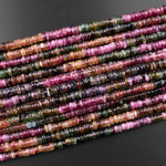 Natural Multicolor Tourmaline Heishi Rondelle Beads 4mm 5mm Pink Green Yellow Brown Gemstone 15.5" Strand