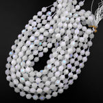 Silverite White Moonstone 10mm Beads Faceted Energy Prism Double Terminated Points 15.5" Strand