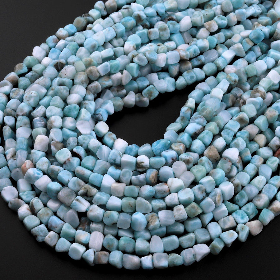 Natural Blue Larimar Freeform Pebble Nugget 6mm Beads Gemstone 15.5" Strand