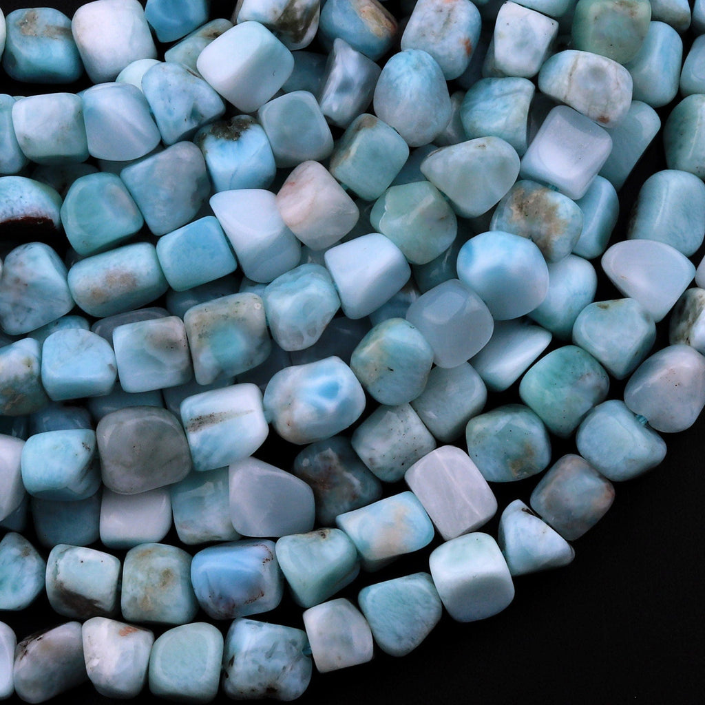 Natural Blue Larimar Freeform Pebble Nugget 6mm Beads Gemstone 15.5" Strand