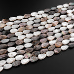 AAA Iridescent Hand Carved Natural Golden Smoky Champaign Brown Mother of Pearl Shell Beads Teardrop Leaf Shape 15.5" Strand