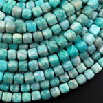 Natural Russian Amazonite Faceted 6mm Cube Dice Square Beads Micro Faceted Laser Diamond Cut 15.5" Strand
