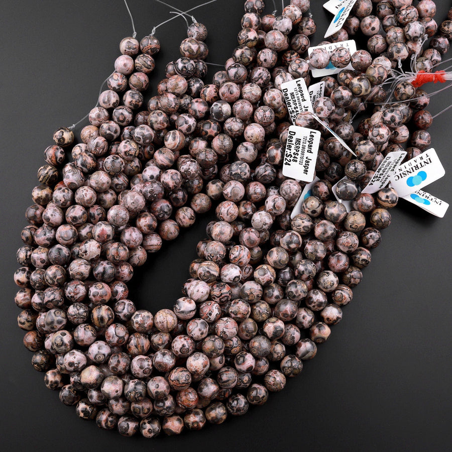 Natural Leopard Skin Jasper 6mm 8mm 10mm Smooth Round Beads 15.5" Strand