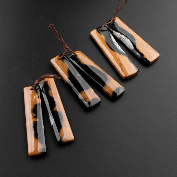 Rare Phantom Buffalo Jasper Earring Drilled Matched Rectangle Gemstone Bead Pair