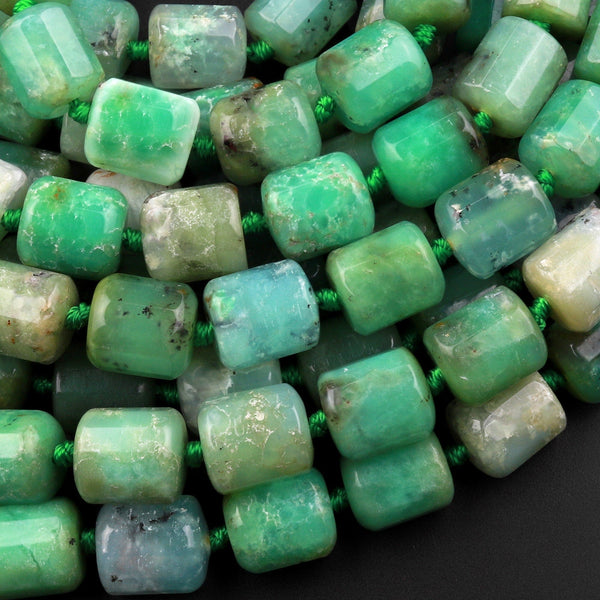 Natural Australian Green Chrysoprase Tube Cylinder Beads 15.5" Strand
