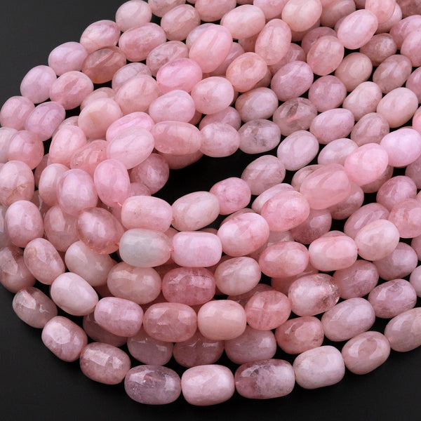 Natural Pink Morganite Smooth Nuggets Beads Aka Pink Aquamarine Highly Polished Smooth Gemstone 15.5" Strand