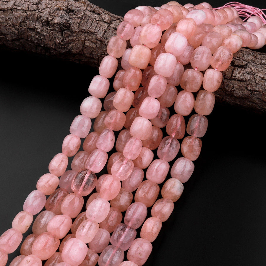 Natural Peach Morganite Smooth Nuggets Beads Aka Pink Aquamarine Highly Polished Smooth Gemstone 15.5" Strand