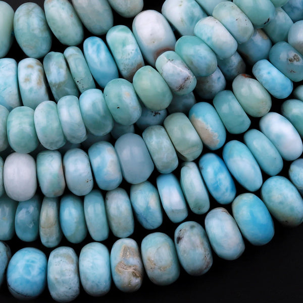 Natural Blue Larimar Beads 8mm 10mm Rondelle Beads 15.5" Strand