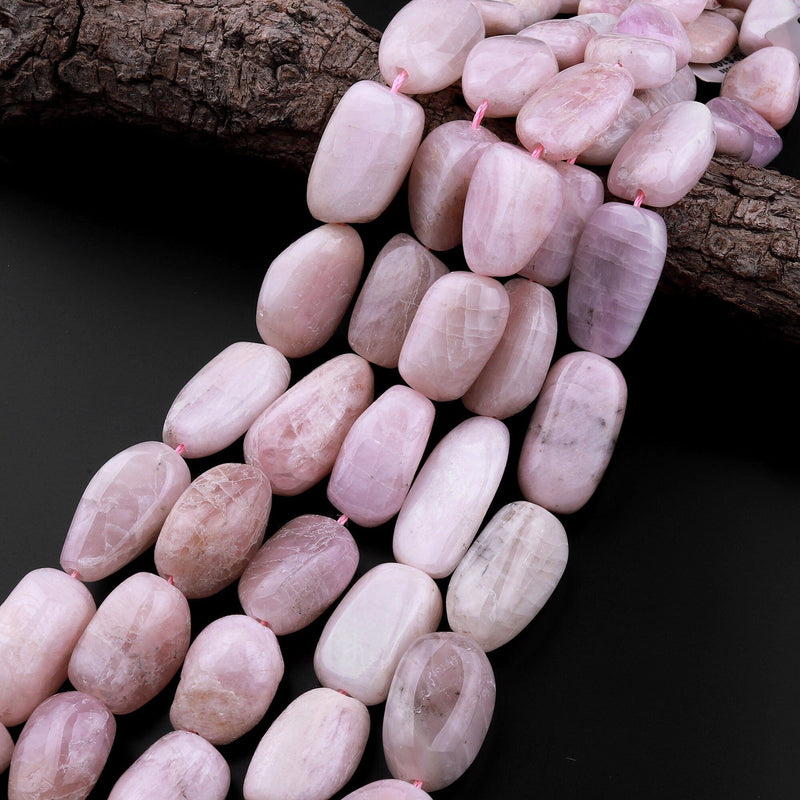 Large Natural Kunzite Freeform Chunky Oval Nuggets Beads 15.5" Strand