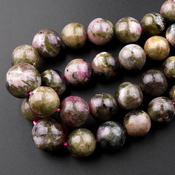 Graduated Natural Cat's Eye Green Tourmaline Round Beads 20" Strand