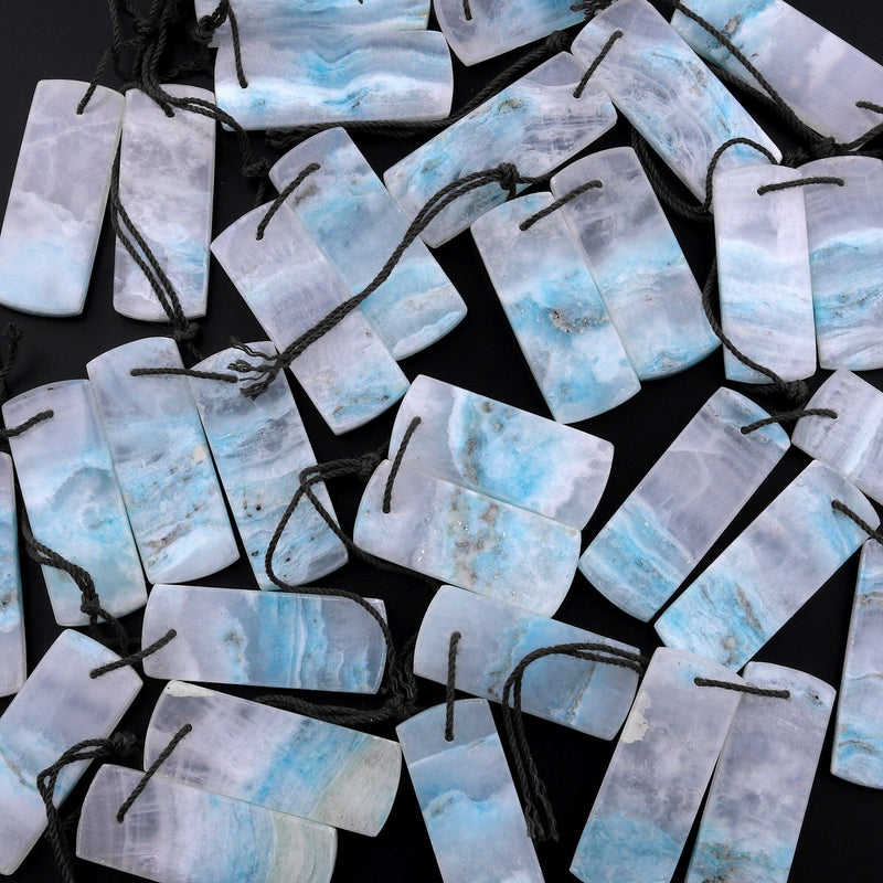 Drilled Natural Blue Hemimorphite Earring Pair Matched Rectangle Slice Gemstone Beads