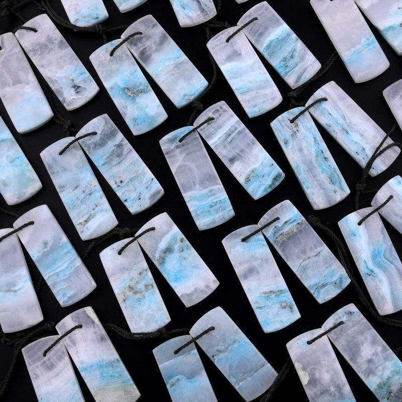 Drilled Natural Blue Hemimorphite Earring Pair Matched Rectangle Slice Gemstone Beads