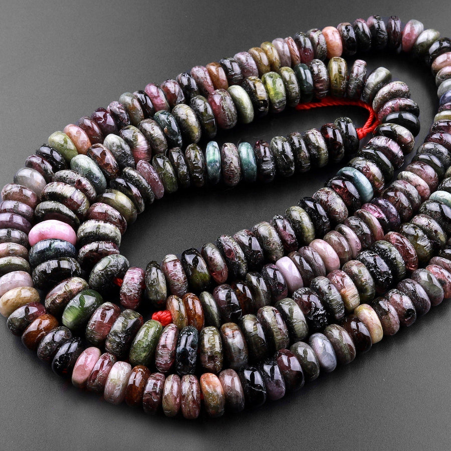 Natural Cat's Eye Tourmaline 6mm 8mm Rondelle Beads 15.5" Strand