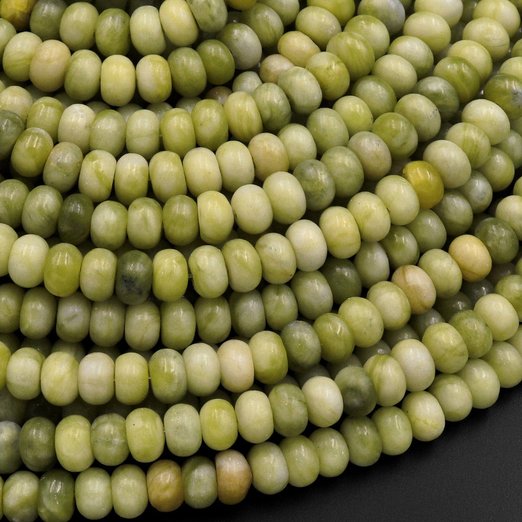 Natural Green Serpentine Jade Beads 6mm Rondelle 15.5" Strand
