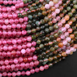 Micro Faceted Natural Multicolor Tourmaline Round Beads 3mm 4mm Pink Translucent Green Golden Yellow Gradient Shades 15.5" Strand