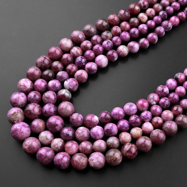 Graduated Natural Fushia Pink Tourmaline Round Beads 20" Strand