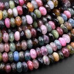 AAA Natural Multicolor Watermelon Tourmaline Micro Faceted Rondelle Beads 6mm Pink Green Gemstone 15.5" Strand