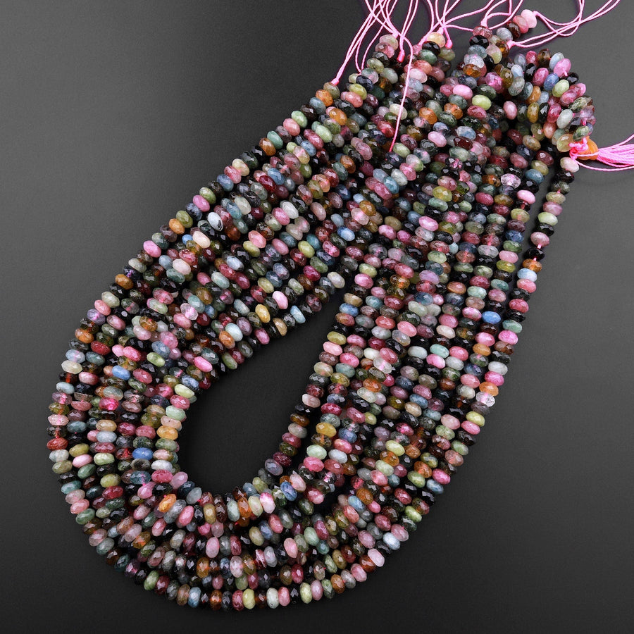 AAA Natural Multicolor Watermelon Tourmaline Micro Faceted Rondelle Beads 6mm Pink Green Gemstone 15.5" Strand