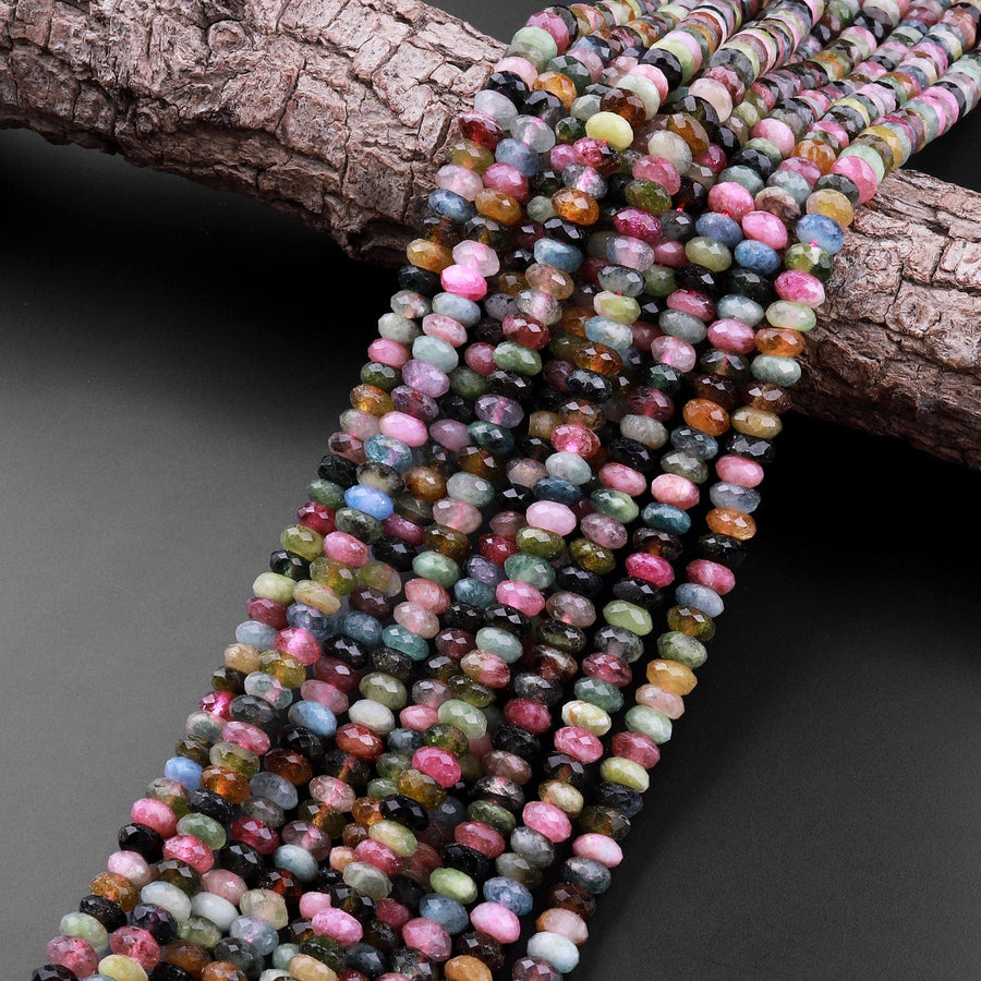 AAA Natural Multicolor Watermelon Tourmaline Micro Faceted Rondelle Beads 6mm Pink Green Gemstone 15.5" Strand