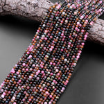 Natural Multicolor Pink Green Cognac Tourmaline 4mm Smooth Round Beads 15.5" Strand