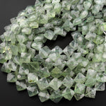 Natural Green Prehnite Faceted 15mm Beads Diagnoally Drilled Square Diamond Kite Shape 15.5" Strand