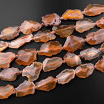 Rare Natural Condor Agate Beads Large Honey Golden Brown Faceted Slice Slab Focal Pendant Freeform Irregular Geode Shape 15.5" Strand