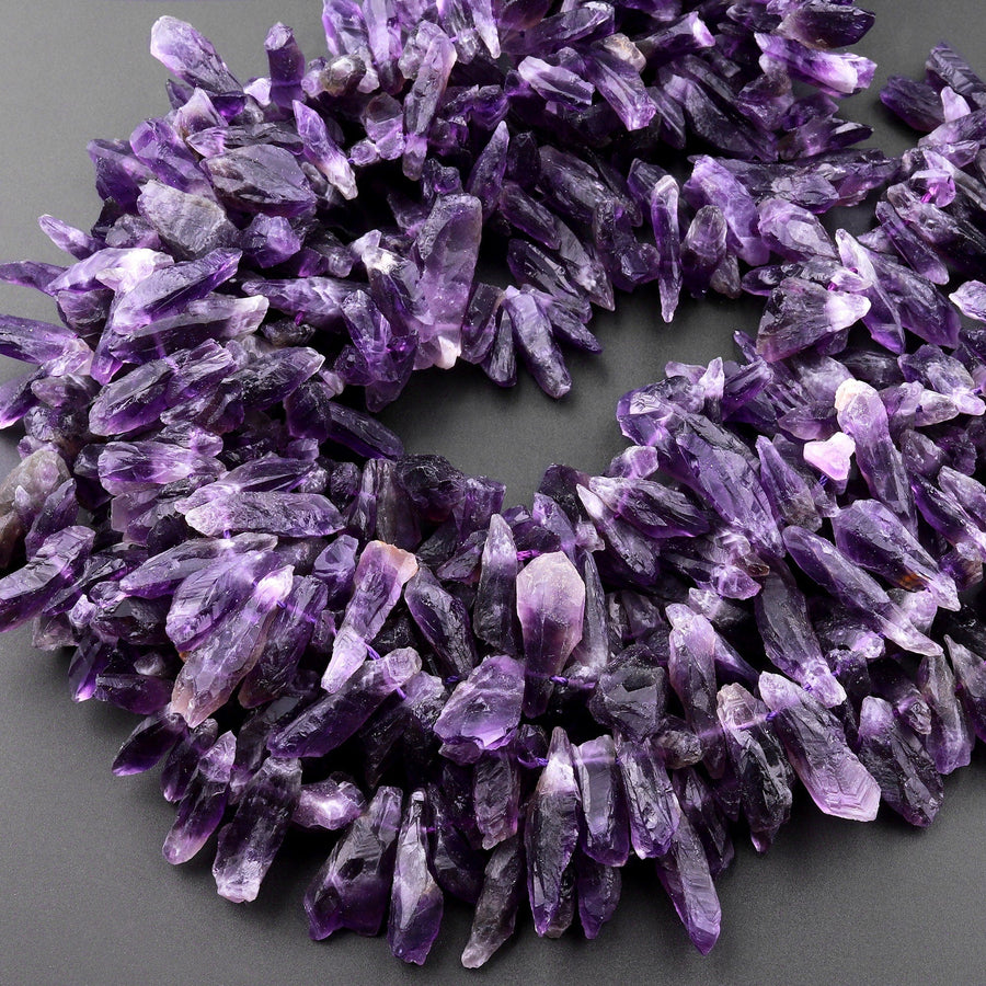 Natural Amethyst Beads Freeform Raw Rough Unpolished Purple Crystal Gemstone Good for Making Earrings 15.5" Strand