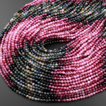 Micro Faceted Natural Multicolor Tourmaline Round Beads 3mm 4mm Translucent Pink Blue Green Gradient Shades 15.5" Strand