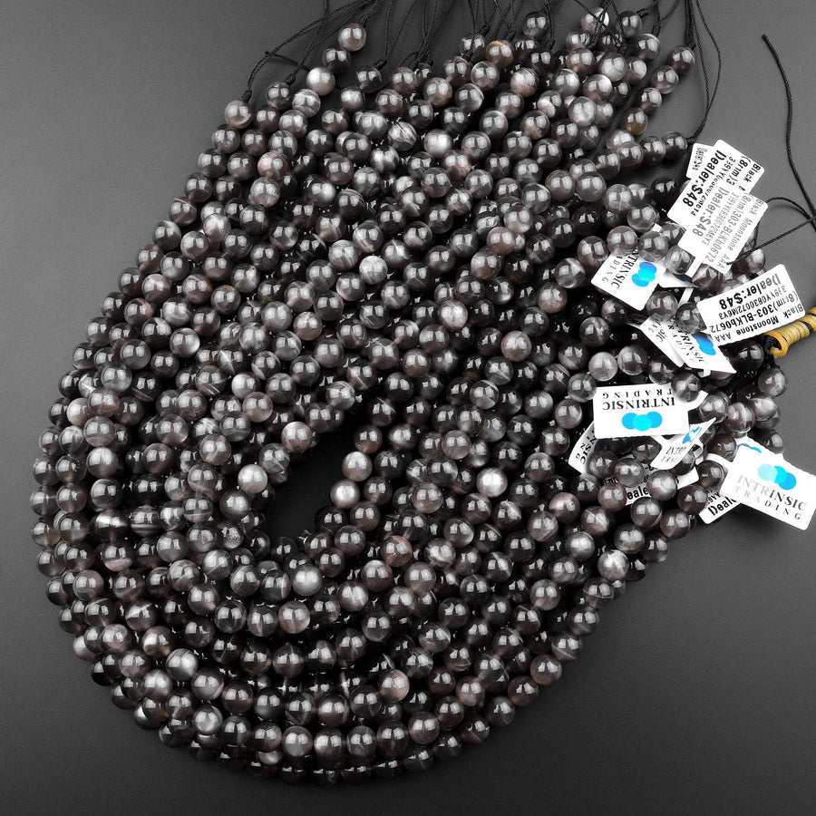 AAA Natural Black Moonstone 6mm 8mm 10mm 12mm Round Beads 15.5" Strand