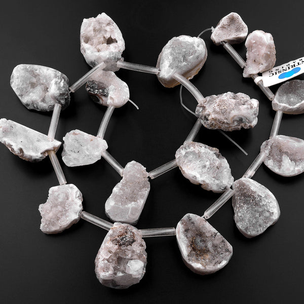 Natural Oco Agate Druzy Drusy Geode Slice Beads Freeform Teardrop Sparkling Natural Crystal 15.5" Strand