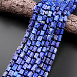 Natural Blue Lapis Tube Rectangle Cylinder Beads Gold Pyrite Specks 15.5" Strand