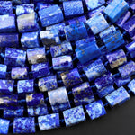 Natural Blue Lapis Tube Rectangle Cylinder Beads Gold Pyrite Specks 15.5" Strand
