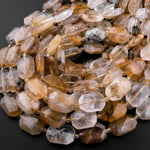Natural Golden Dendritic Quartz Faceted Cushion Rectangle Beads 15.5" Strand