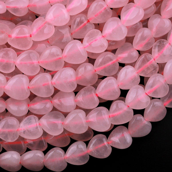 Natural Pink Rose Quartz Beads Gemstone Heart Veritically Drilled 15.5" Strand